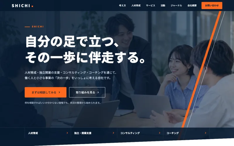 デザインCのトップ画面。全面写真のトップと行動ボタン